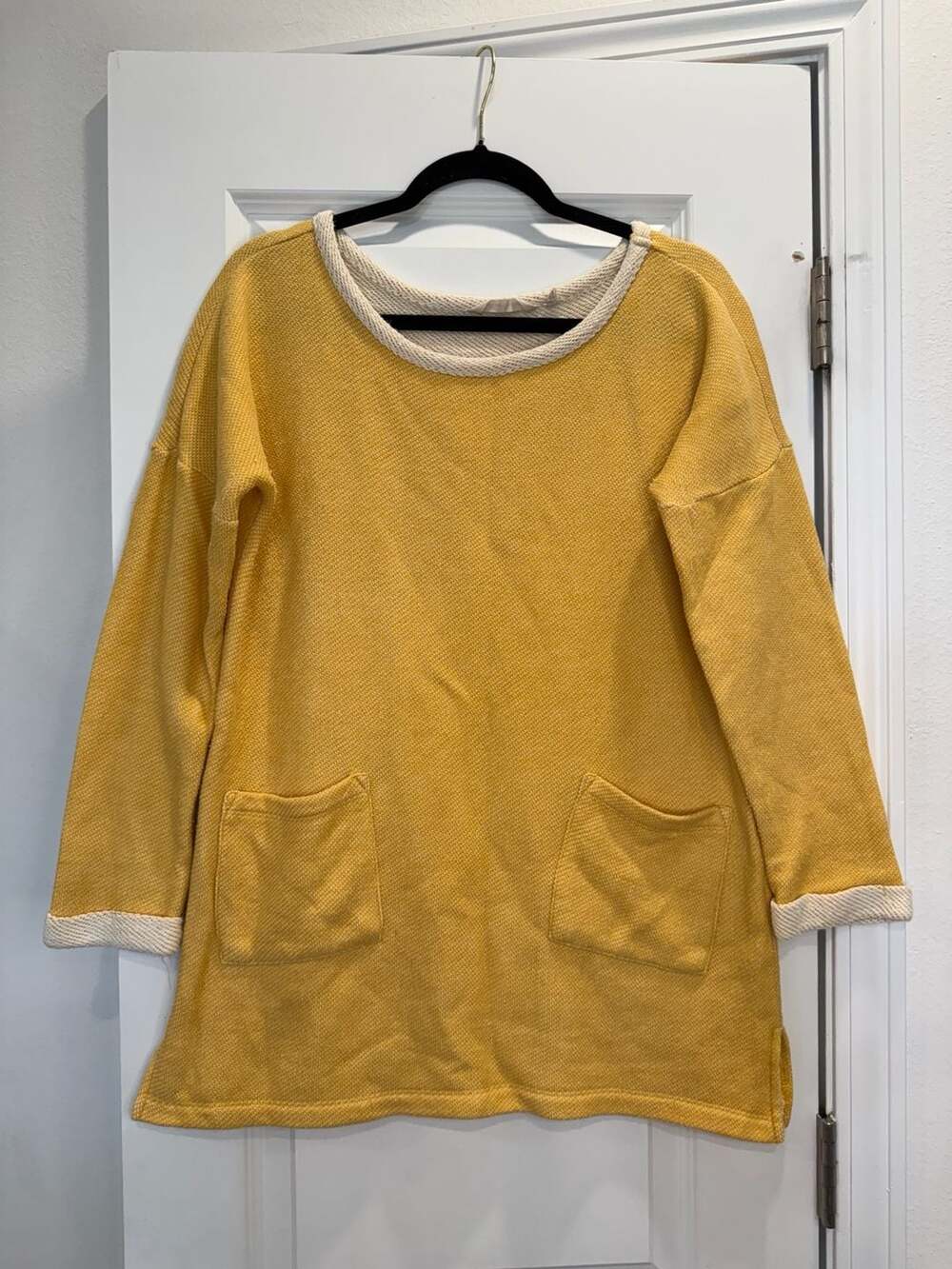 Soft Surroundings Yellow Waffle Knit Pocket Tunic Sweater Small
